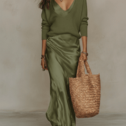 Effortless Ivory Knit & Satin Midi Ensemble