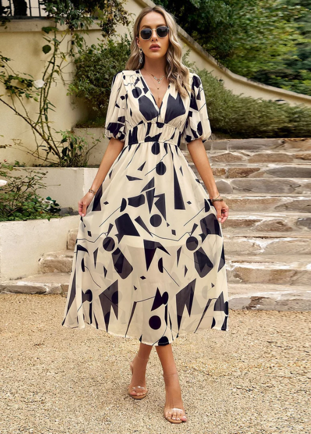ELINA - Flattering Floral Midi Dress