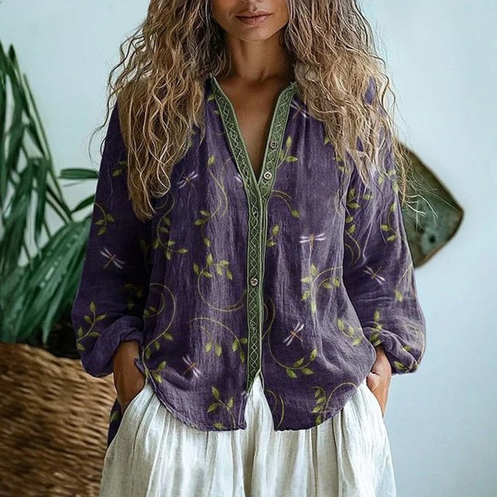 BIANCA - Elegant Vintage Leaf Print Shirt
