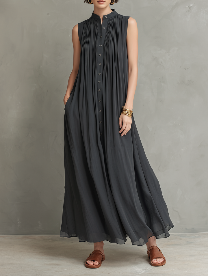 Women's Minimalist Loose Chiffon Single-Breasted Sleeveless Maxi Dress MDZ2596E4Y