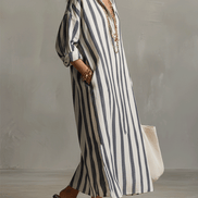 Casual Striped Shirt Bohemian Style Maxi Dress
