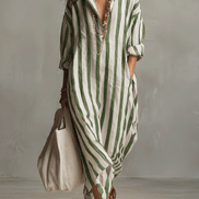 Casual Striped Shirt Bohemian Style Maxi Dress
