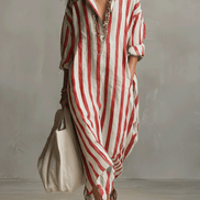 Casual Striped Shirt Bohemian Style Maxi Dress