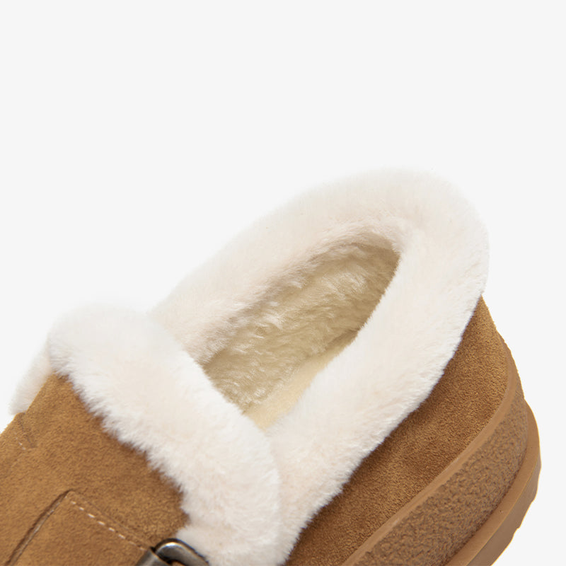 BeauToday Plush Lined Flat Shoes Buckle Strap Fuzzy Flats Round Toe Slip-on Casual Flat Shoes for Women