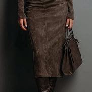 SELWYNNE | HIGH-NECK SUEDE MAXI DRESS