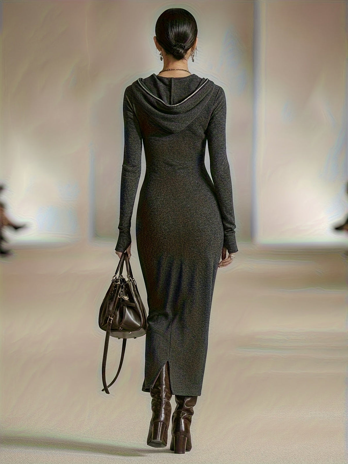 LIORRA | LONG-SLEEVE TUNIC DRESS WITH HOOD AND ZIPPER DETAIL
