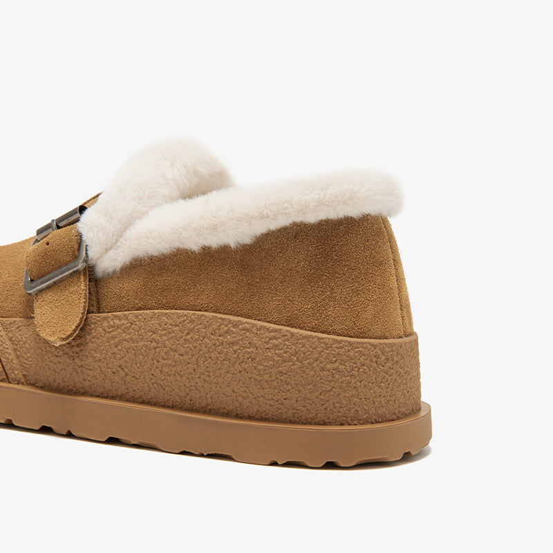 BeauToday Plush Lined Flat Shoes Buckle Strap Fuzzy Flats Round Toe Slip-on Casual Flat Shoes for Women