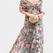 Florendra | Long Floral V Neck Dress