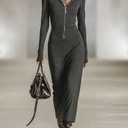 LIORRA | LONG-SLEEVE TUNIC DRESS WITH HOOD AND ZIPPER DETAIL