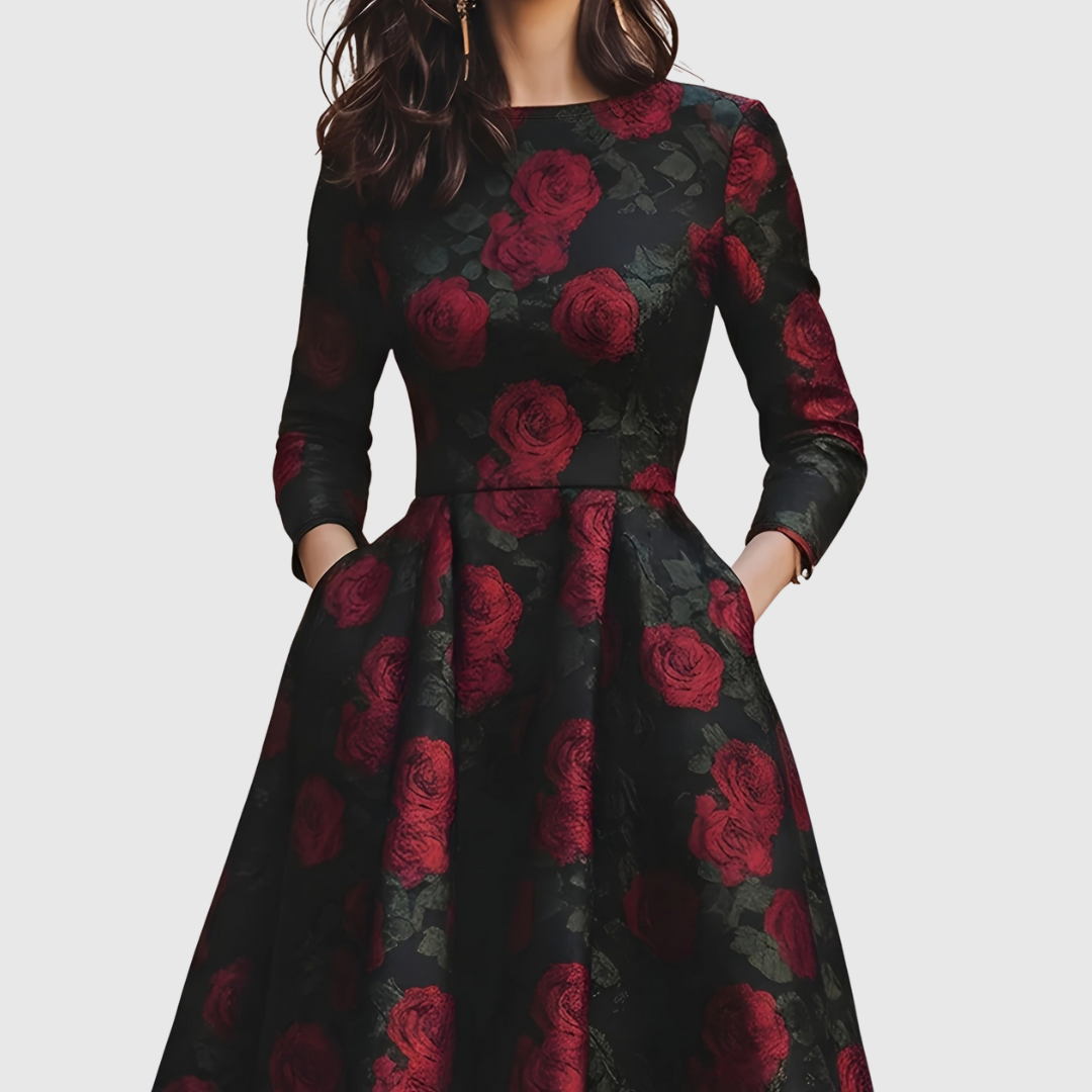 LILLA | ELEGANT VINTAGE A-LINE MAXI DRESS WITH FLORAL PRINT