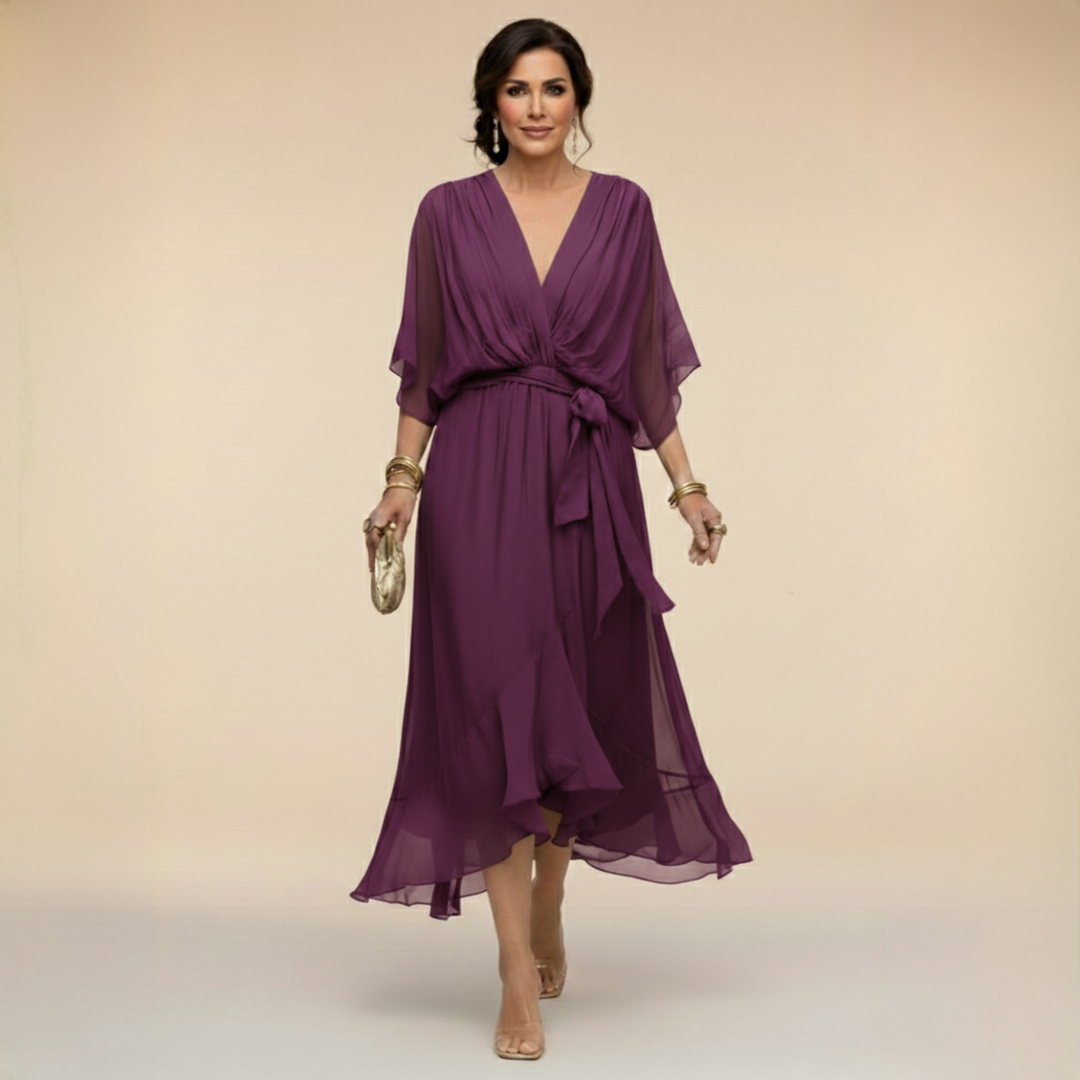 MILADY - CHIFFON DRESS WITH V-NECK