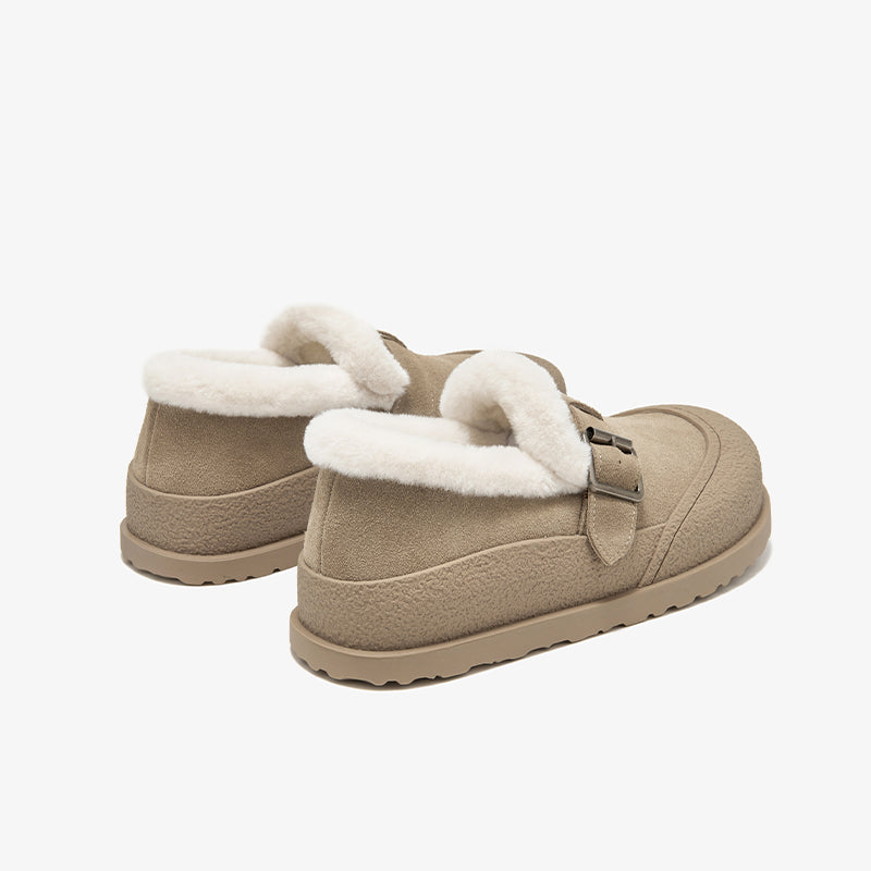 BeauToday Plush Lined Flat Shoes Buckle Strap Fuzzy Flats Round Toe Slip-on Casual Flat Shoes for Women