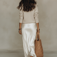 Effortless Ivory Knit & Satin Midi Ensemble
