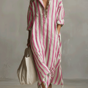 Casual Striped Shirt Bohemian Style Maxi Dress