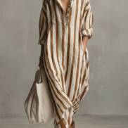 Casual Striped Shirt Bohemian Style Maxi Dress