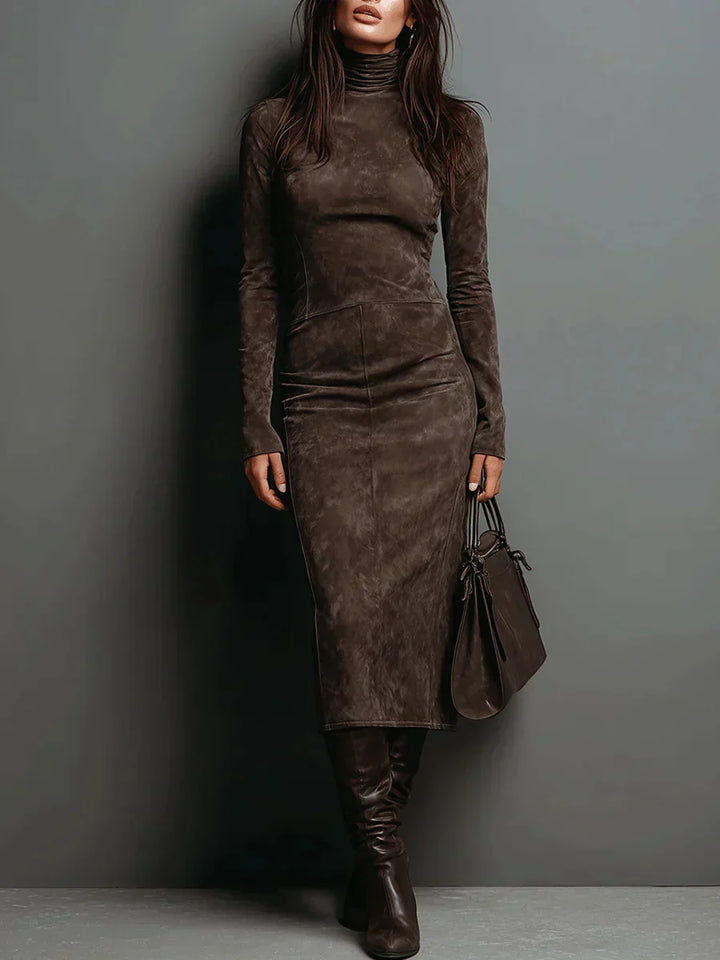 SELWYNNE | HIGH-NECK SUEDE MAXI DRESS