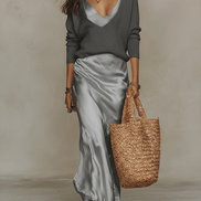 Effortless Ivory Knit & Satin Midi Ensemble