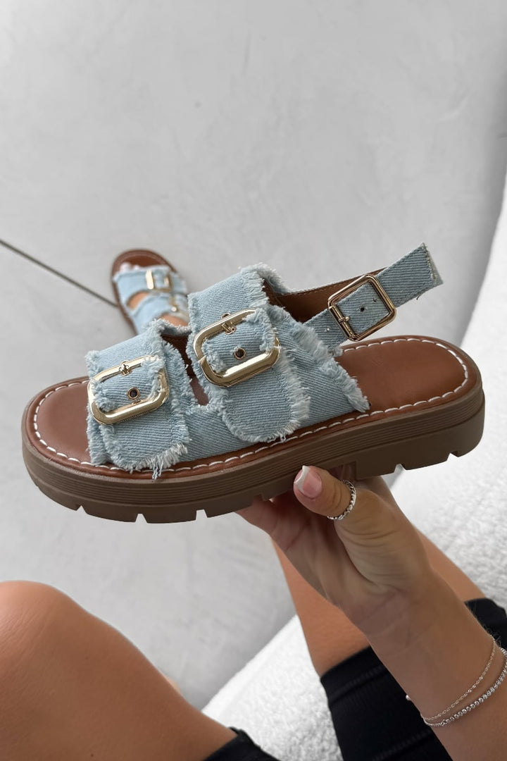 KATE - Chunky Buckle Sandals Denim