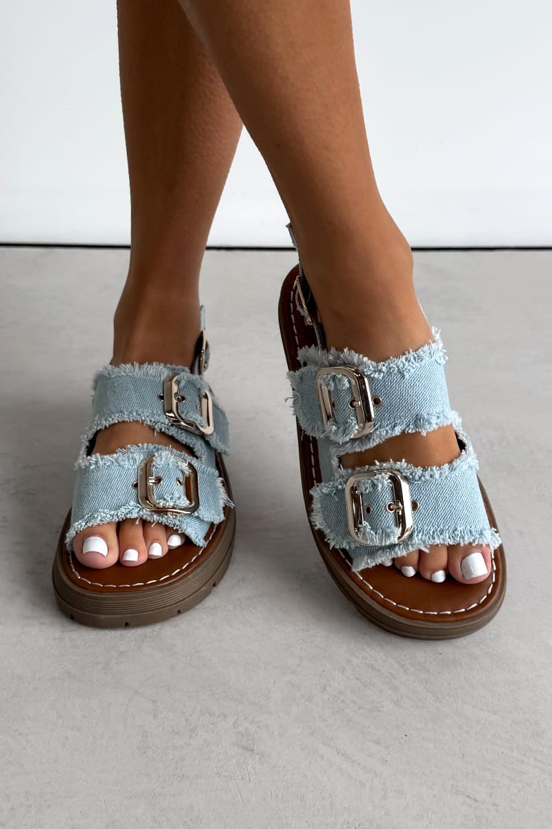 KATE - Chunky Buckle Sandals Denim