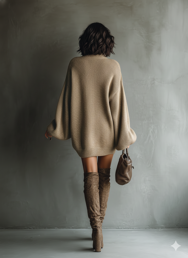 Women's Caramel Brown Vintage Style Knit Mini Dress MDA2367I6T
