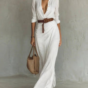 UNA | LAPEL-WRAP MAXI DRESS