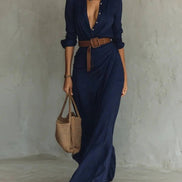 UNA | LAPEL-WRAP MAXI DRESS