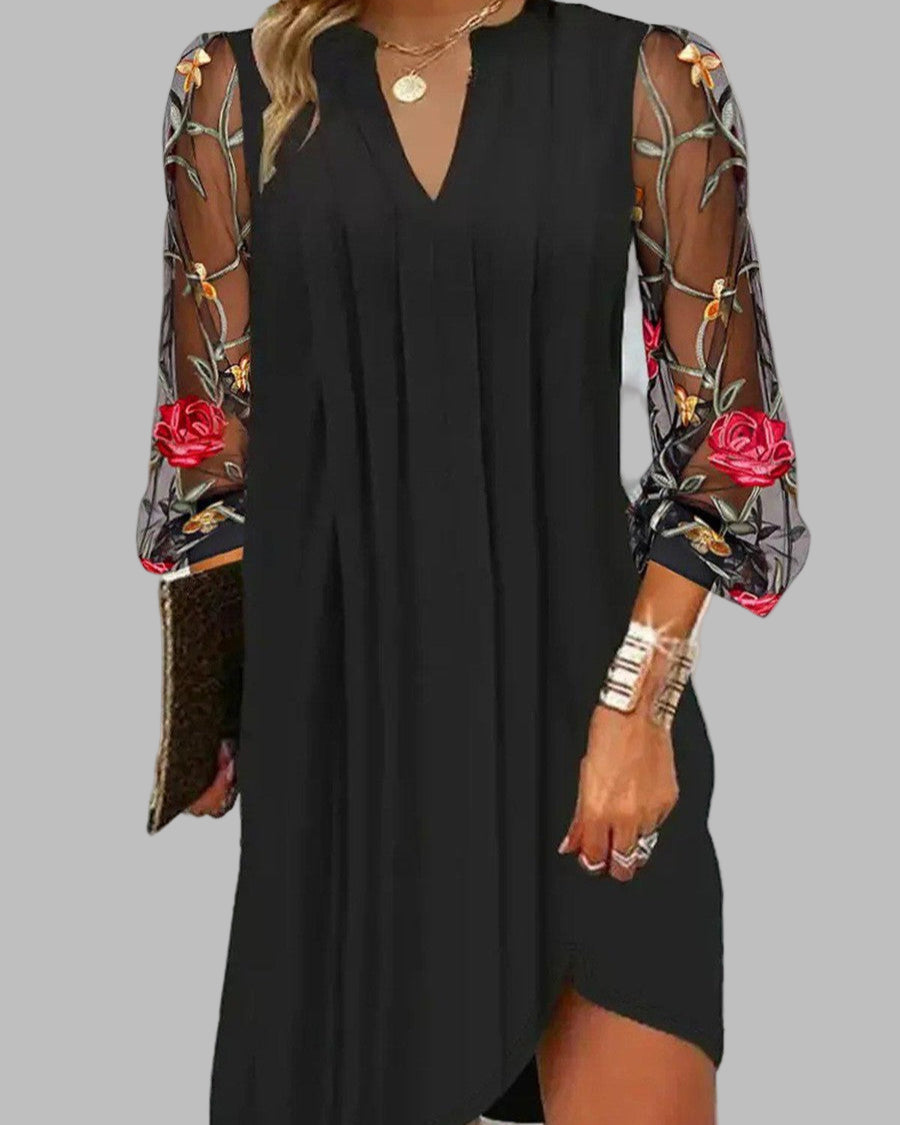 Julia – Embroidered Sleeve Midi Dress
