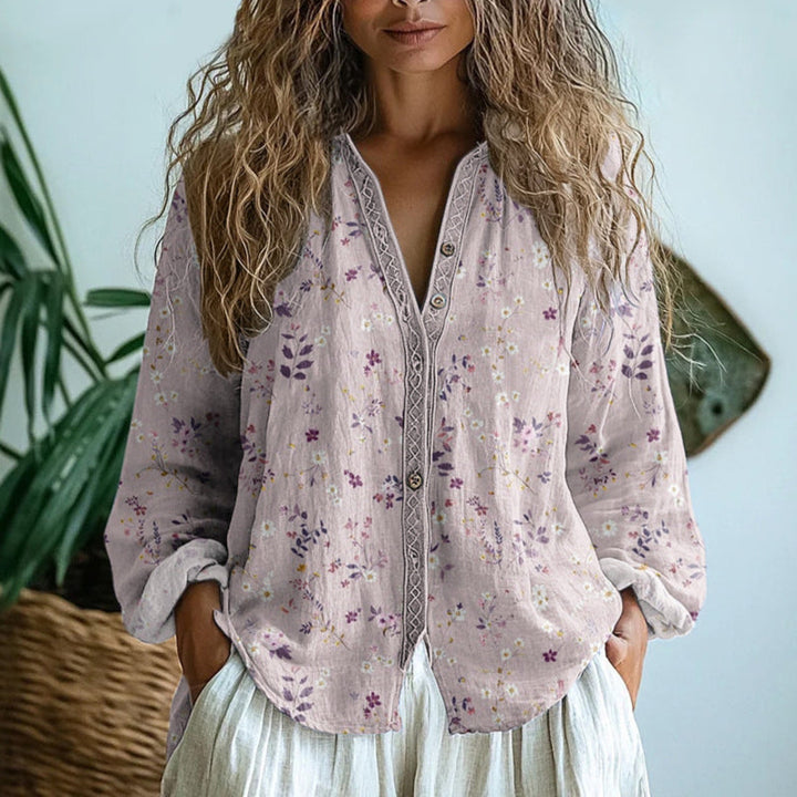 BIANCA - Elegant Vintage Leaf Print Shirt
