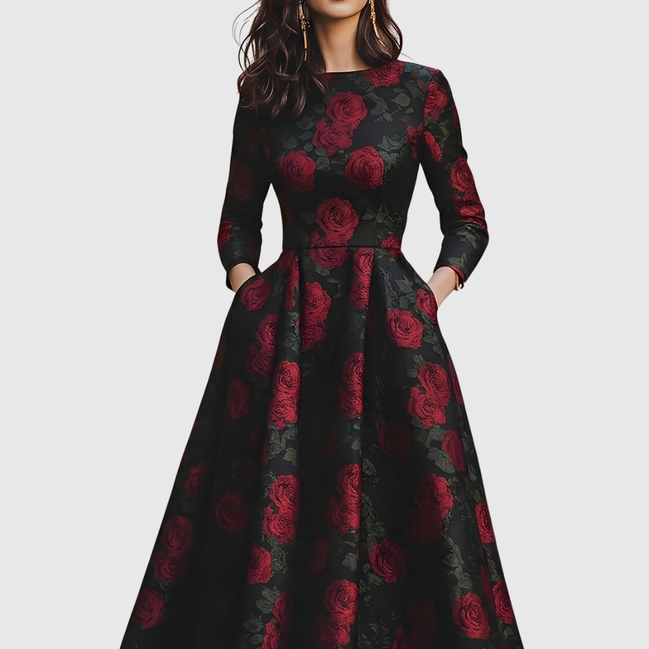 LILLA | ELEGANT VINTAGE A-LINE MAXI DRESS WITH FLORAL PRINT