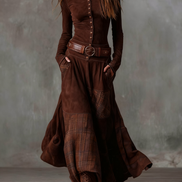 LEONE | VINTAGE LONG SUEDE CHECKERED DRESS (INCLUDES BELT)