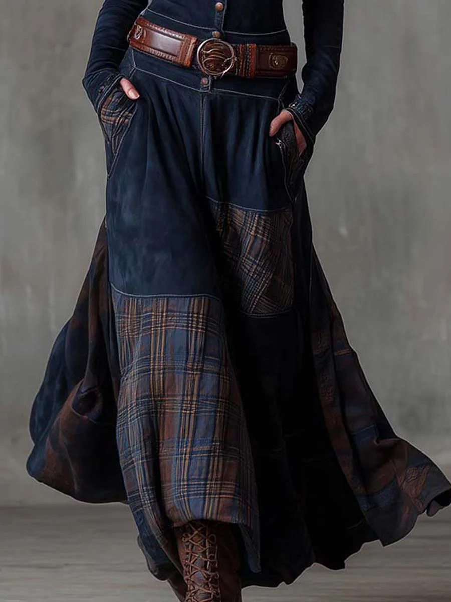 LEONE | VINTAGE LONG SUEDE CHECKERED DRESS (INCLUDES BELT)