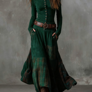 LEONE | VINTAGE LONG SUEDE CHECKERED DRESS (INCLUDES BELT)