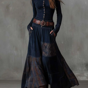 LEONE | VINTAGE LONG SUEDE CHECKERED DRESS (INCLUDES BELT)