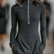 Luna™ | Turtleneck Zip-up Loose-fitting Casual Maxi Dress