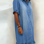 Maria | Comfortable Denim Dress with Flattering Pleats