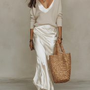 Effortless Ivory Knit & Satin Midi Ensemble