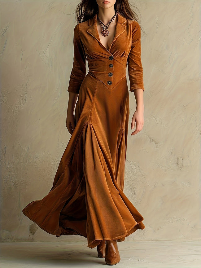 ELOWENNA | ELEGANT BUTTON-FRONT COLLAR DRESS WITH 7/8 SLEEVE