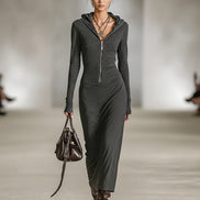 LIORRA | LONG-SLEEVE TUNIC DRESS WITH HOOD AND ZIPPER DETAIL
