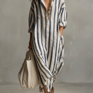 Casual Striped Shirt Bohemian Style Maxi Dress