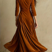 ELOWENNA | ELEGANT BUTTON-FRONT COLLAR DRESS WITH 7/8 SLEEVE