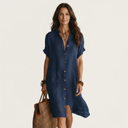 Nidalie | Cotton-Linen Midi Shirt Dress with Rolled Cuffs