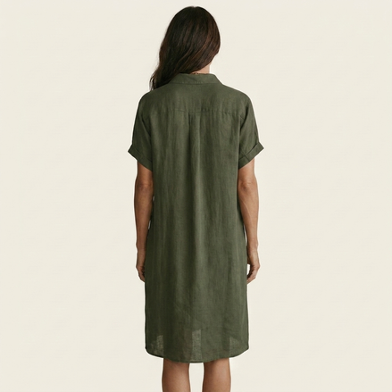 Nidalie | Cotton-Linen Midi Shirt Dress with Rolled Cuffs