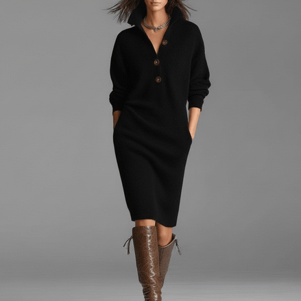 Elisse™ | Elegant Winter Dress with Buttons