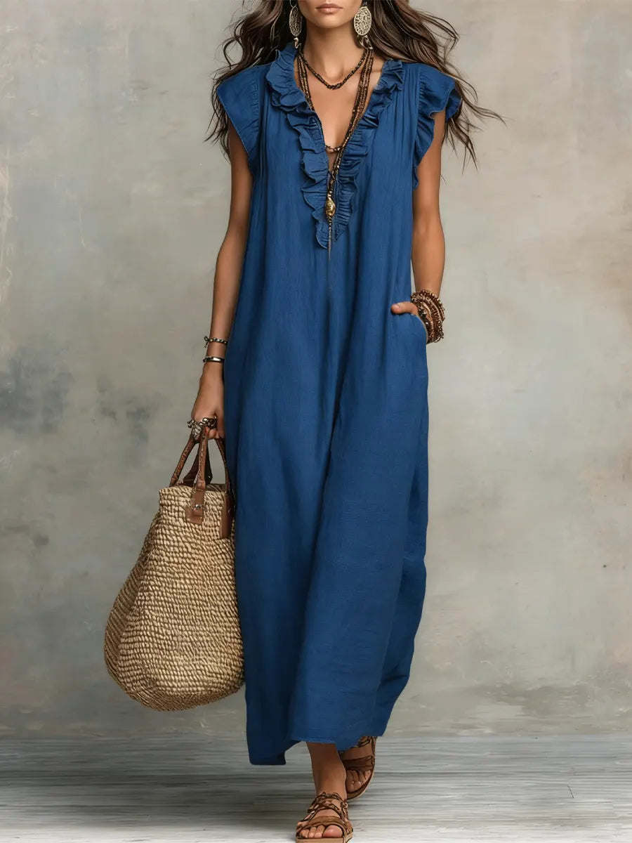 Katlyn - Flowy Linen Boho Maxi Dress